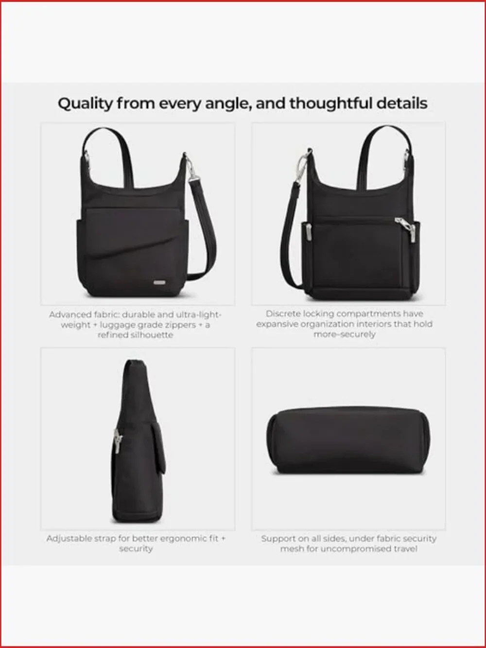 Anti-Theft Messenger Bag with RFID Blocking, Locking Zippers